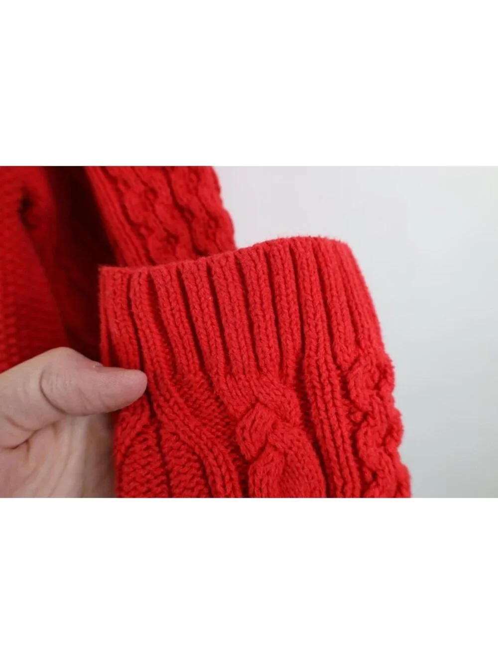 Vintage Lands End Womens XL Chunky Cable Knit Fisherman Turtleneck Sweater Red